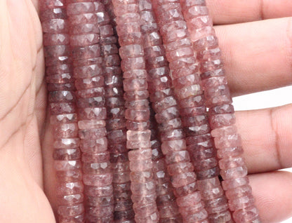 Quartz, Strawberry quartz Faceted Heshi, Faceted Donut, Faceted Tyre