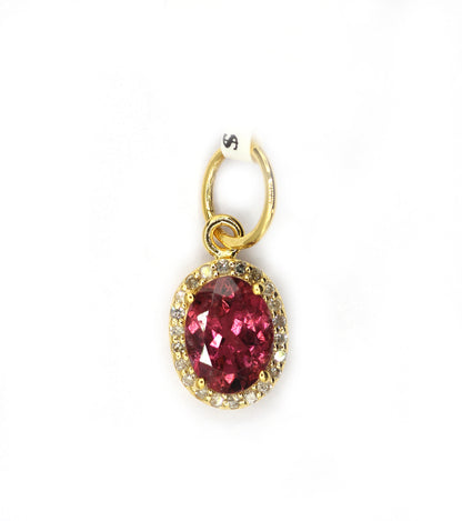 Oval 14k Solid Gold Diamond Pendants With Pink Tourmaline