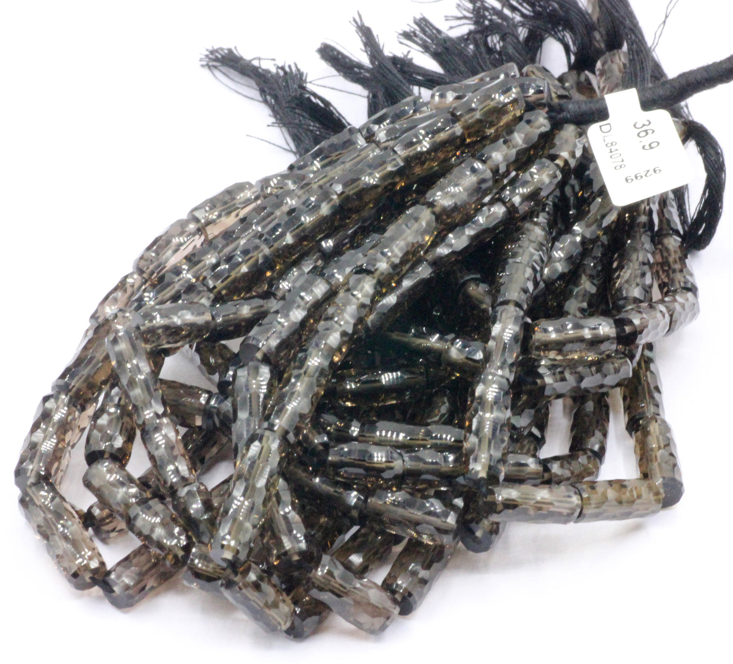 Quartz, Smoky quartz Faceted Tube Beads