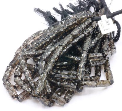 Quartz, Smoky quartz Faceted Tube Beads
