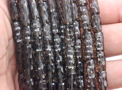 Quartz, Smoky quartz Faceted Tube Beads