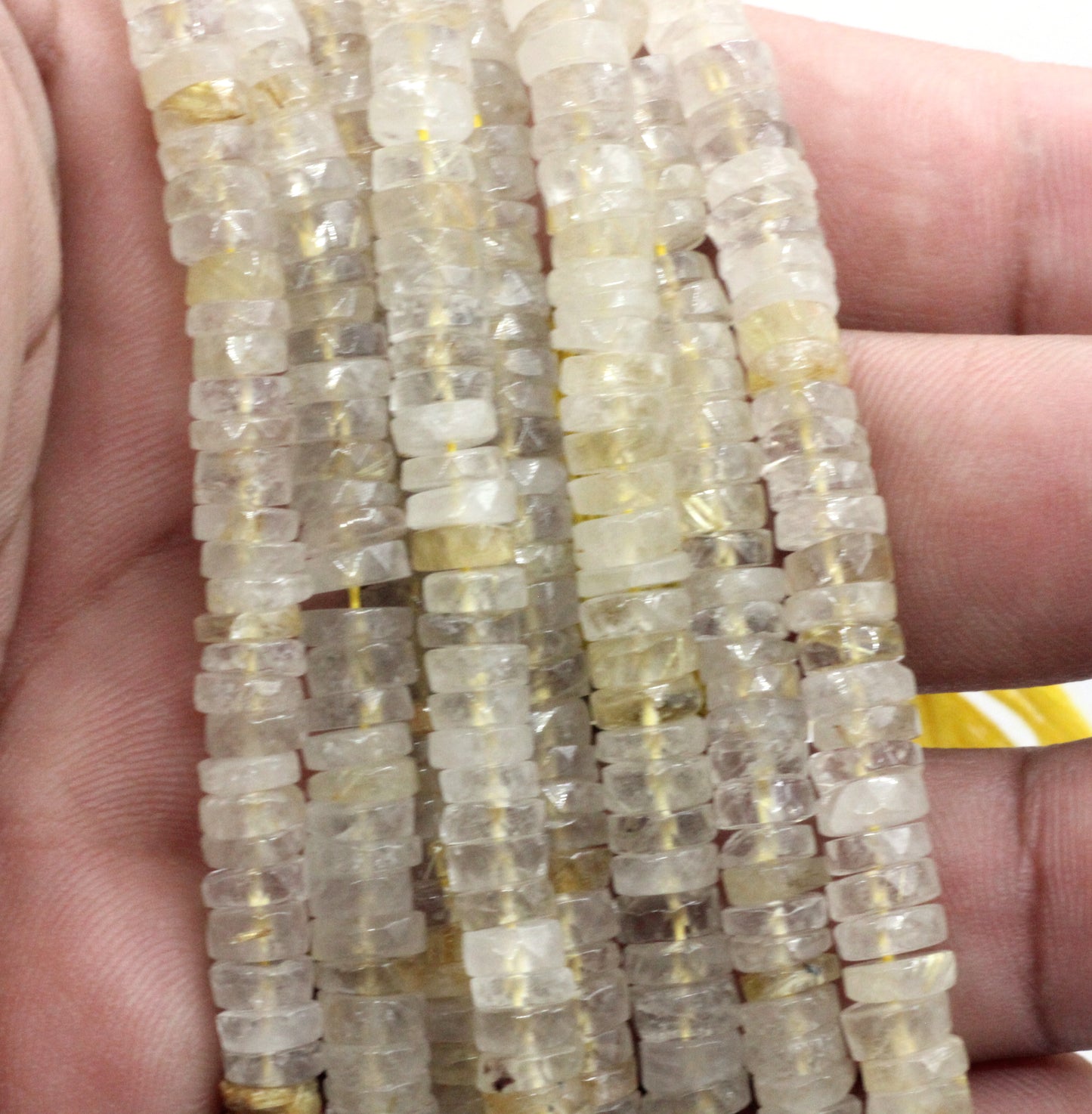Quartz, Golden Rutile Faceted Heshi, Faceted Donut, Faceted Tyre