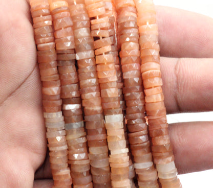 Moonstone, Peach Moonstone Faceted Heshi, Faceted Donut, Faceted Tyre