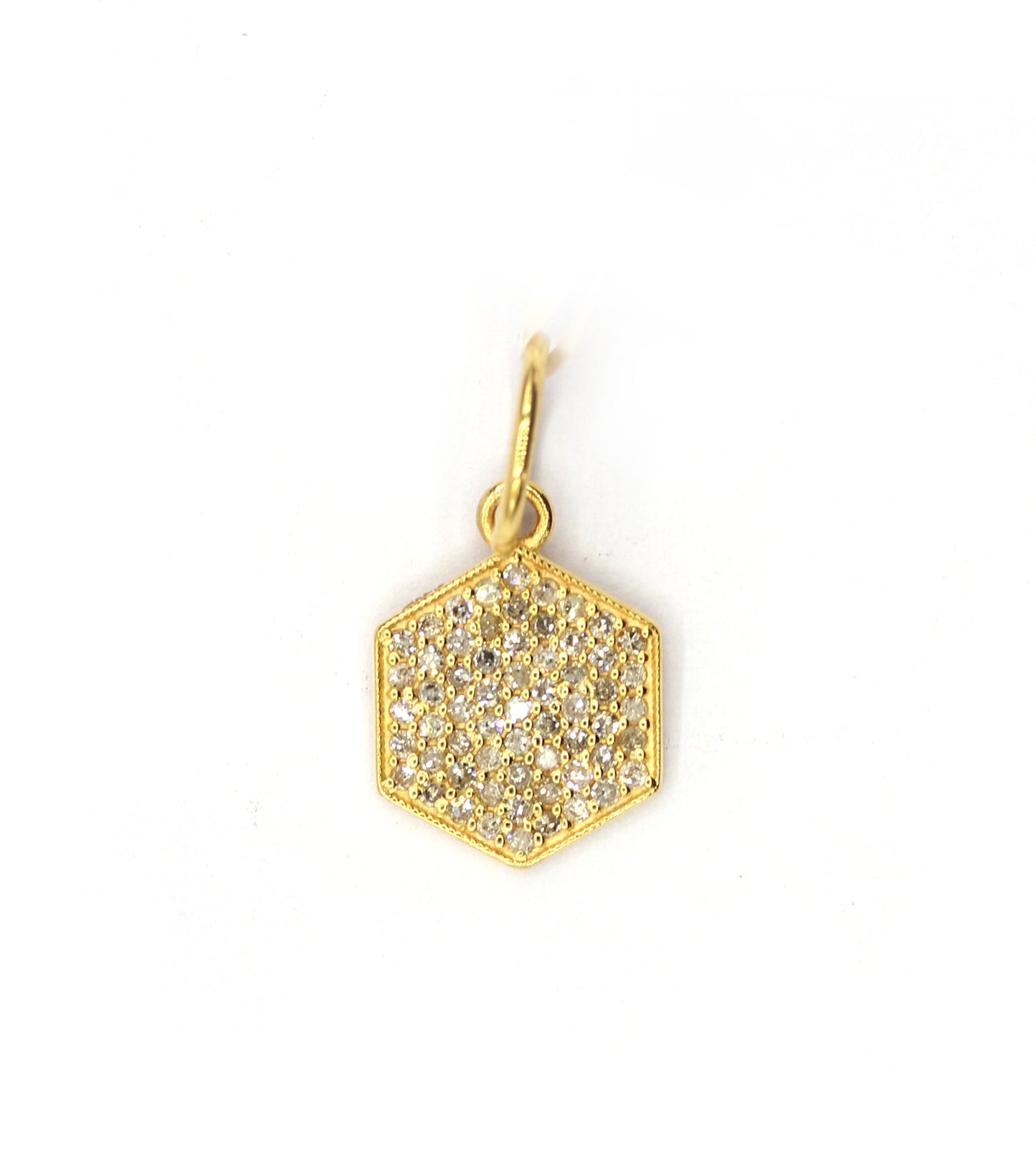 Hexagon 14k Solid Gold Diamond Pendants.
