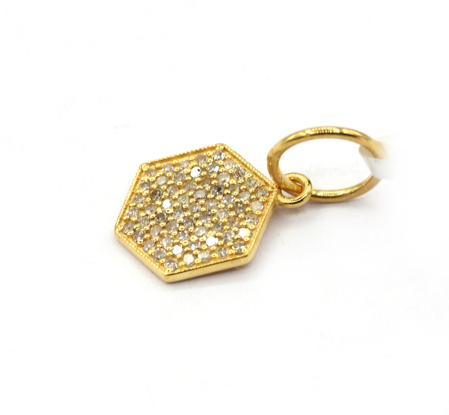 Hexagon 14k Solid Gold Diamond Pendants.