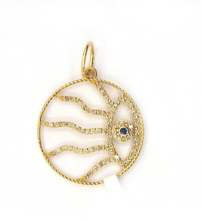 Sun Evil Eye 14k Solid Gold Diamond Pendants.