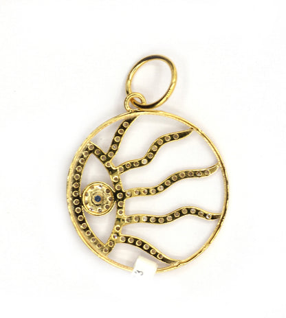 Sun Evil Eye 14k Solid Gold Diamond Pendants.