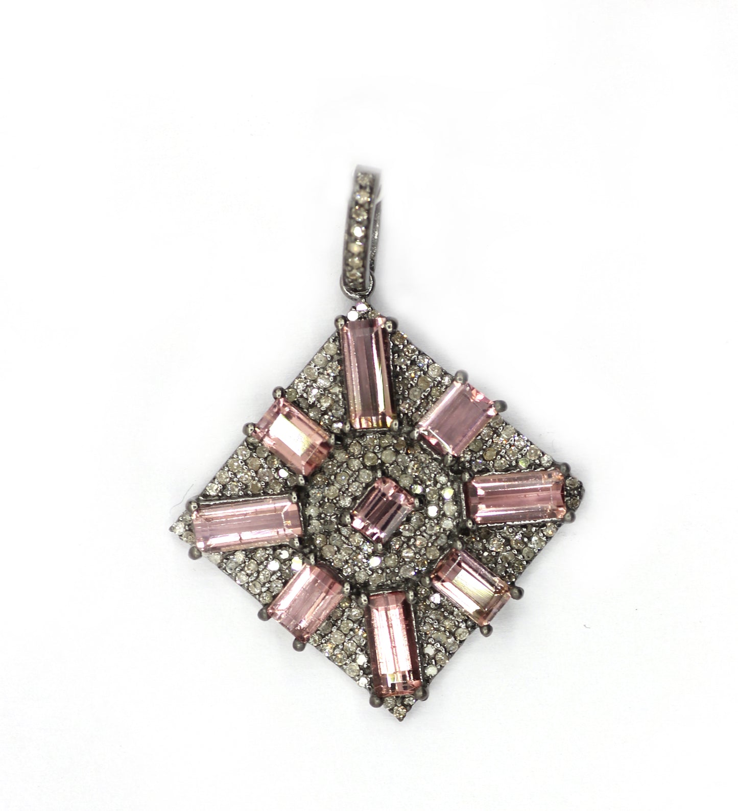 Square Silver Pave Diamond Pendant
