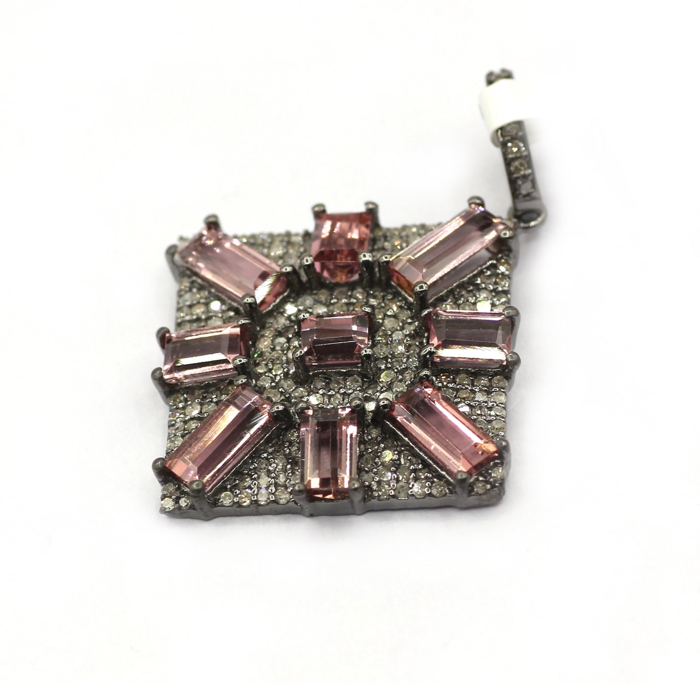 Square Silver Pave Diamond Pendant