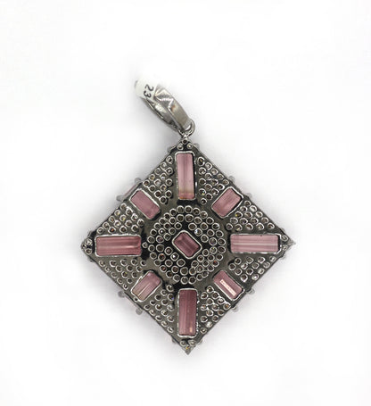 Square Silver Pave Diamond Pendant