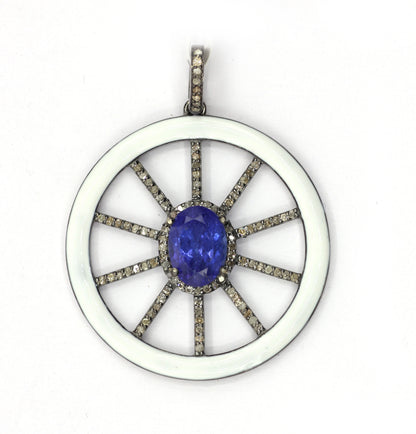 Enamel Round Shaped Diamond Pendant