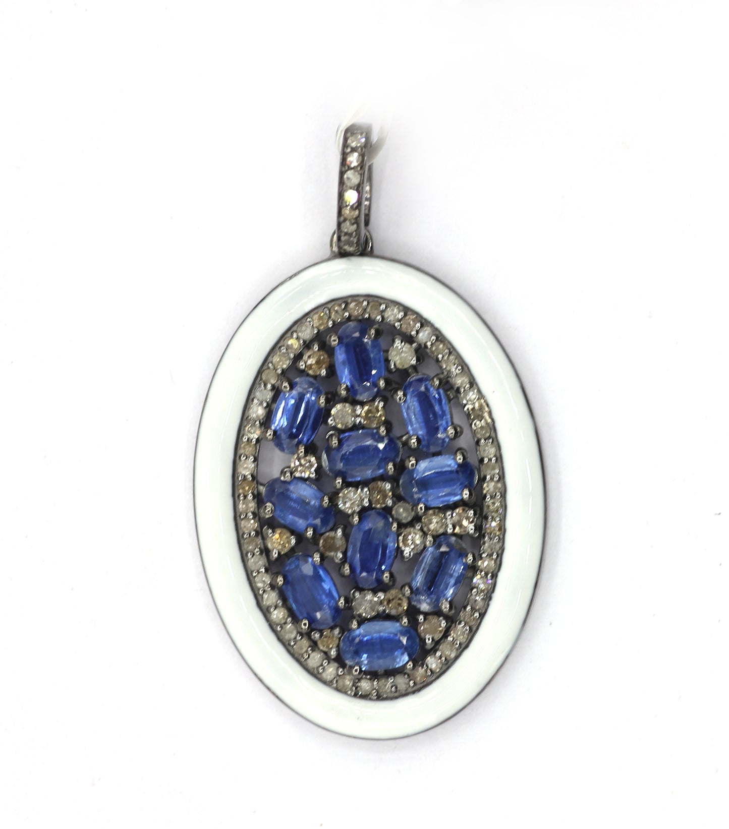 Enamel Oval Shaped Diamond Pendant