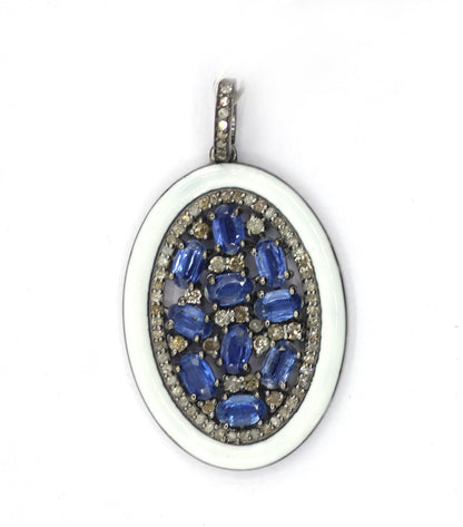 Enamel Oval Shaped Diamond Pendant