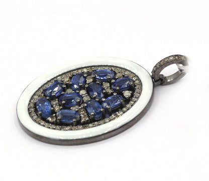 Enamel Oval Shaped Diamond Pendant