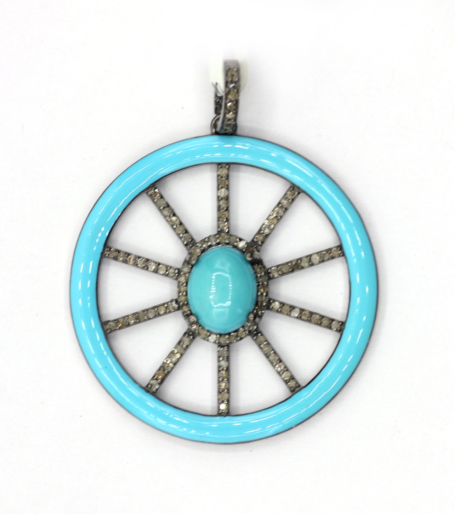 Enamel Round Shaped Diamond Pendant