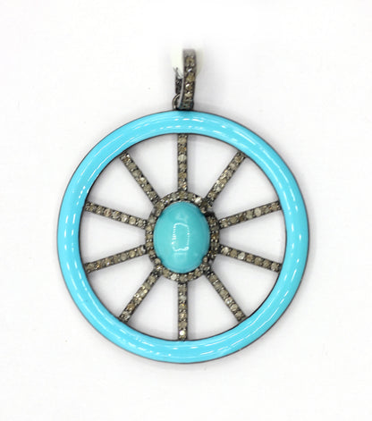 Enamel Round Shaped Diamond Pendant