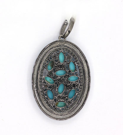 Enamel Oval Shaped Diamond Pendant