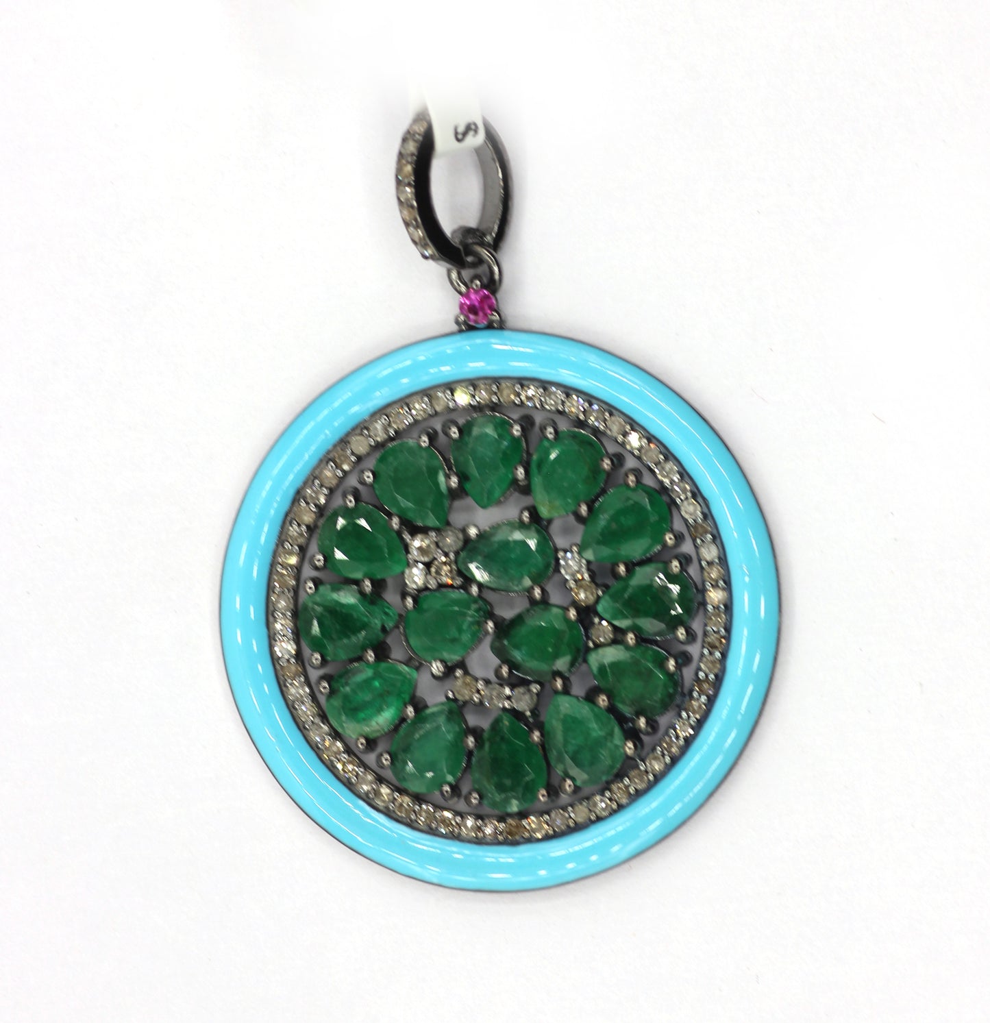 Enamel Round Shaped Diamond Pendant