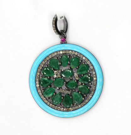 Enamel Round Shaped Diamond Pendant