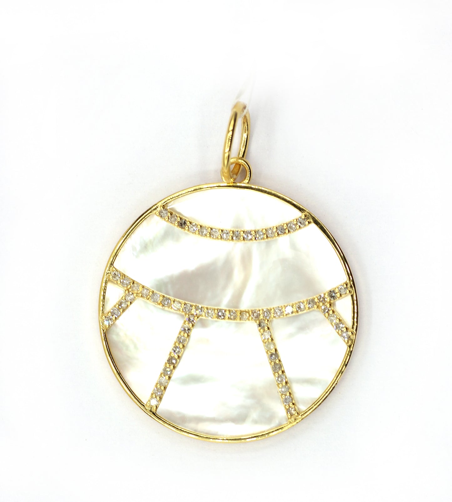 Round Mother Of Pearl 14k Solid Gold Diamond Pendants.