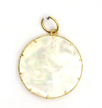 Round Mother Of Pearl 14k Solid Gold Diamond Pendants.