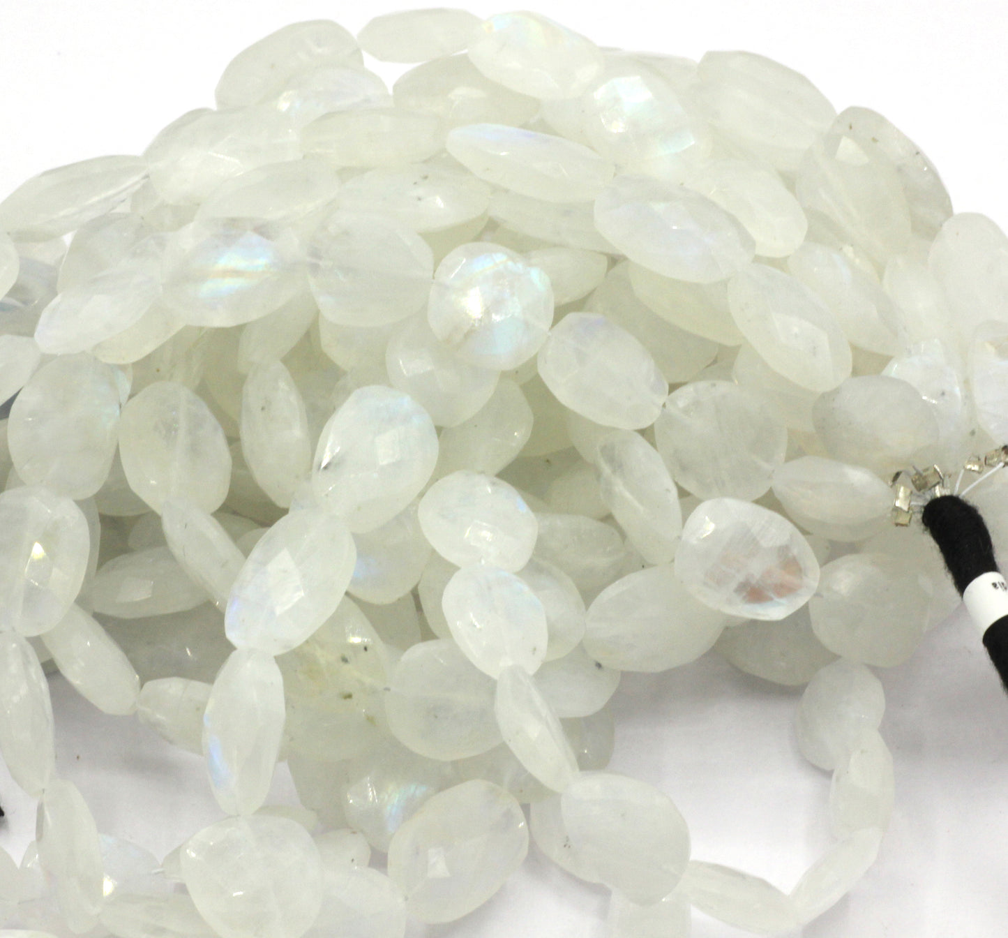 Moonstone, Rainbow Flat Nuggets Faceted Beads, Size 12x9 mm