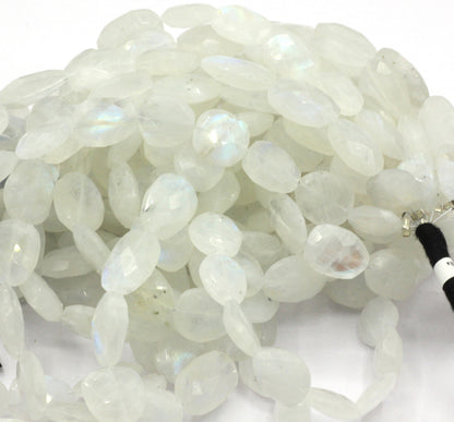 Moonstone, Rainbow Flat Nuggets Faceted Beads, Size 12x9 mm