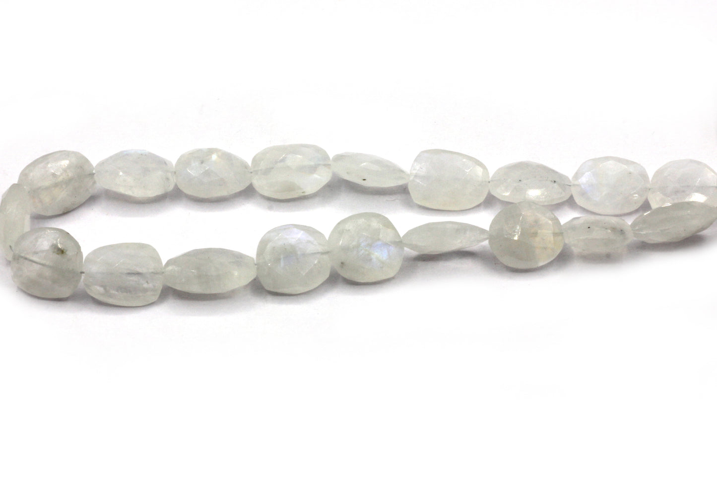 Moonstone, Rainbow Flat Nuggets Faceted Beads, Size 12x9 mm
