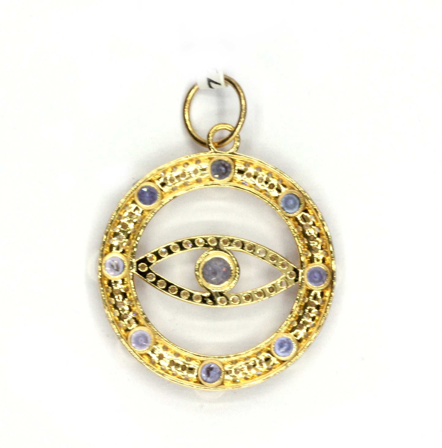 Round Evil Eye 14k Solid Gold Diamond Pendants.