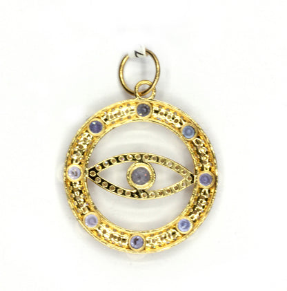 Round Evil Eye 14k Solid Gold Diamond Pendants.