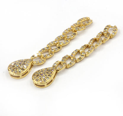 14K Gold Chain Link Earrings with Diamond Teardrop Timeless Glamour