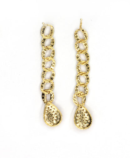 14K Gold Chain Link Earrings with Diamond Teardrop Timeless Glamour