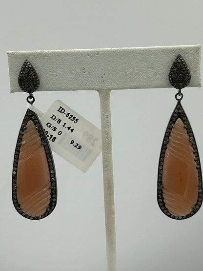 Peach Moonstone Diamond Earring