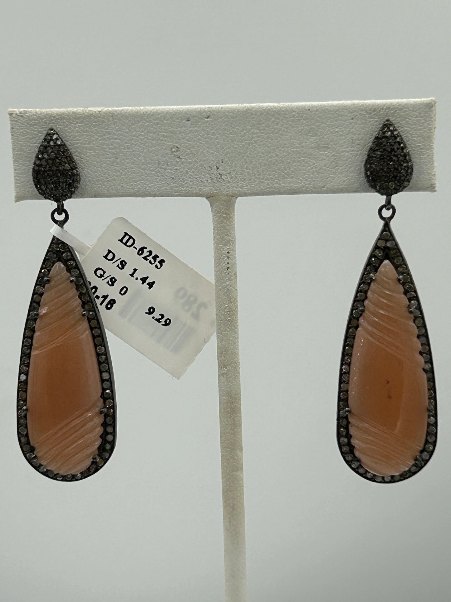 Peach Moonstone Diamond Earring