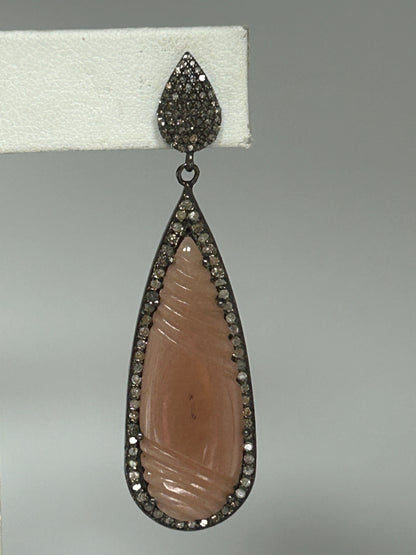 Peach Moonstone Diamond Earring