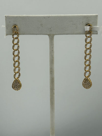 14K Gold Chain Link Earrings with Diamond Teardrop Timeless Glamour