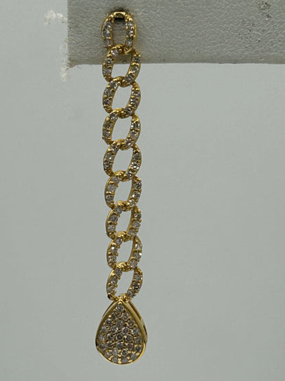 14K Gold Chain Link Earrings with Diamond Teardrop Timeless Glamour