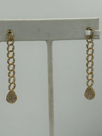14K Gold Chain Link Earrings with Diamond Teardrop Timeless Glamour