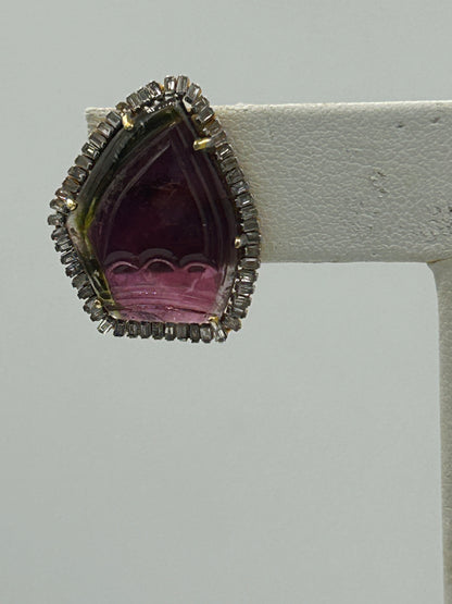 Pink Tourmaline 14k Solid Gold Diamond Earring.14k Solid Gold Diamond Earring..
