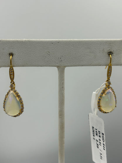 Opal 14k Solid Gold Diamond Earring