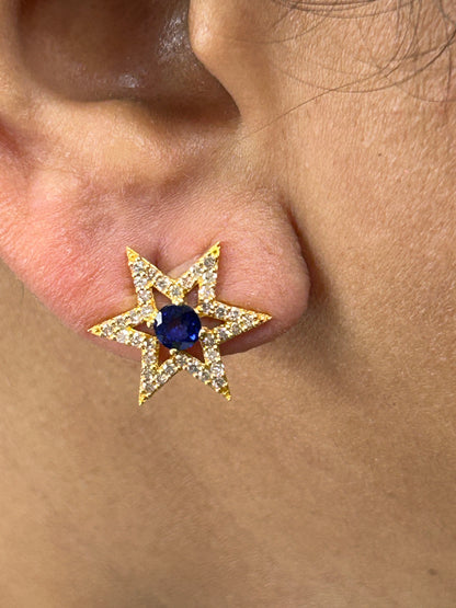 Star 14k Solid Gold Diamond Earring.14k Solid Gold Diamond Earring..