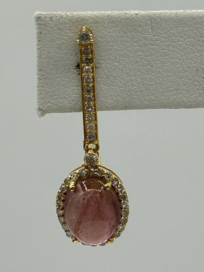 Pink tourmaline 14k Solid Gold Diamond Earring