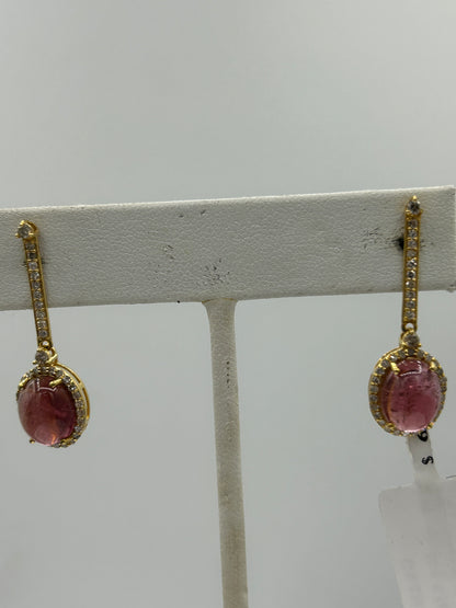 Pink tourmaline 14k Solid Gold Diamond Earring
