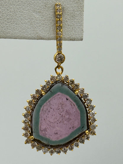 Pink Tourmaline 14k Solid Gold Diamond Earring