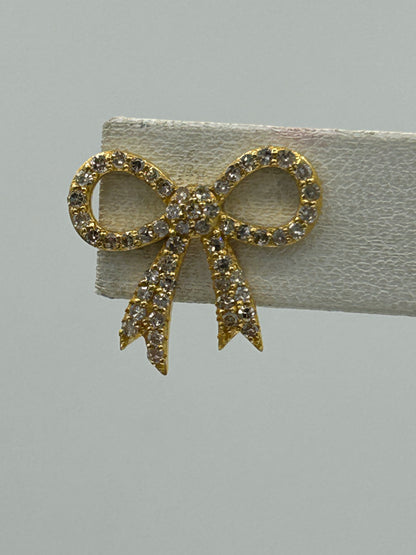 Ribbon 14k Solid Gold Diamond Stud Earring.14k Solid Gold Diamond Earring..