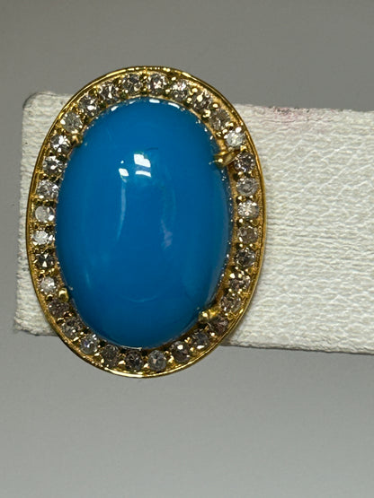 Turquoise Oval 14k Solid Gold Diamond Stud Earring.14k Solid Gold Diamond Earring..