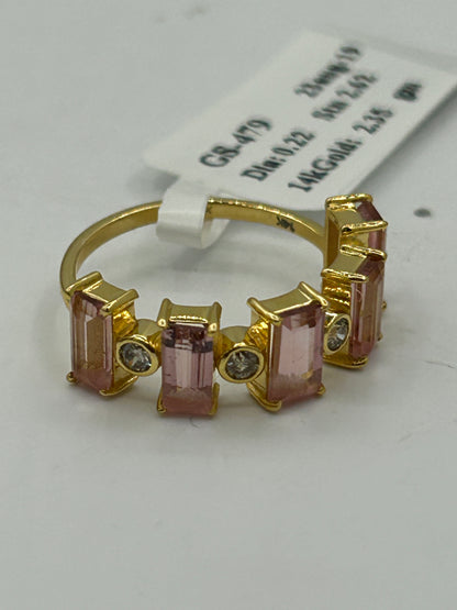Pink Tourmaline 14k Solid Gold Diamond Rings..