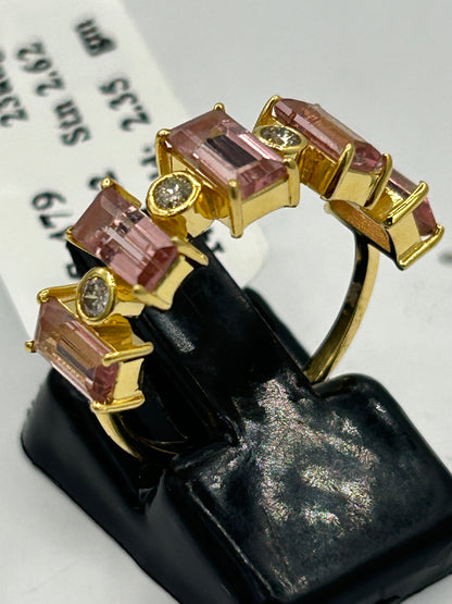 Pink Tourmaline 14k Solid Gold Diamond Rings..