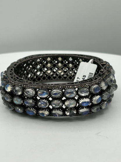 Rainbow Moonstone Diamond Bangle