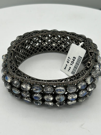 Rainbow Moonstone Diamond Bangle